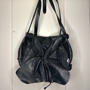Vintage Carlos Falchi Black Leather Butterfly Style Cross Body Bag Made in USA